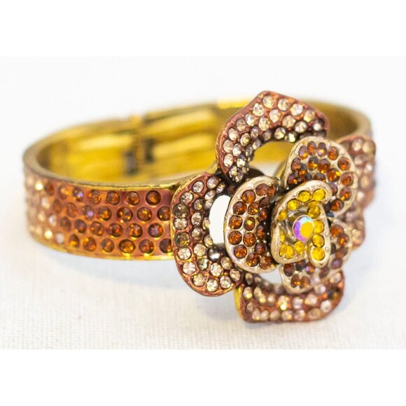8 inch, Vintage Art Nouveau Rhinestones Intricate Floral Bangle - AB2 - Picture 2 of 3